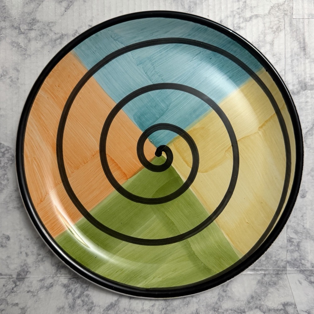 Caleca Hand Painted Italian Pottery Dish Service Dinner Plate 11"  Italy Swirl